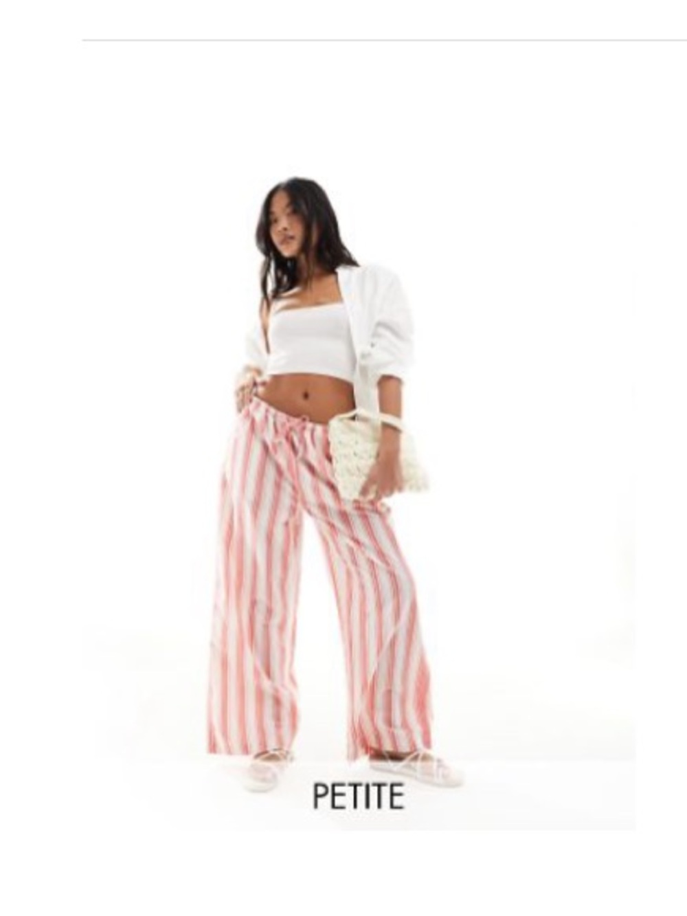 ASOS Petite Wide Leg Striped Pants in Pink and White